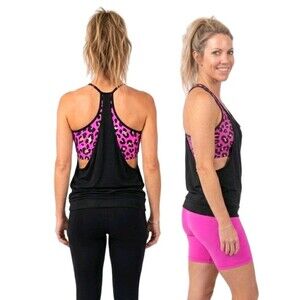 Funky Diva Y2K Halter Neck Built-in Bra Dance Top Leopard Print Pink Gold Womens